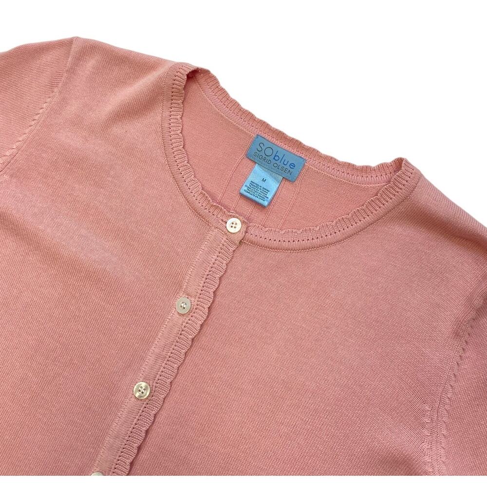 So Blue By Sigrid Olsen Pink Scalloped Trim Cardi… - image 3